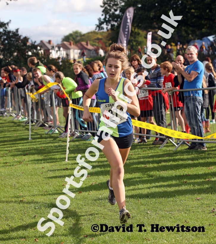 Clare Pettitt brings Vale Royal home for victory in the under-17 womens Northern Cross Country Relays, Graves Park, Sheffield.